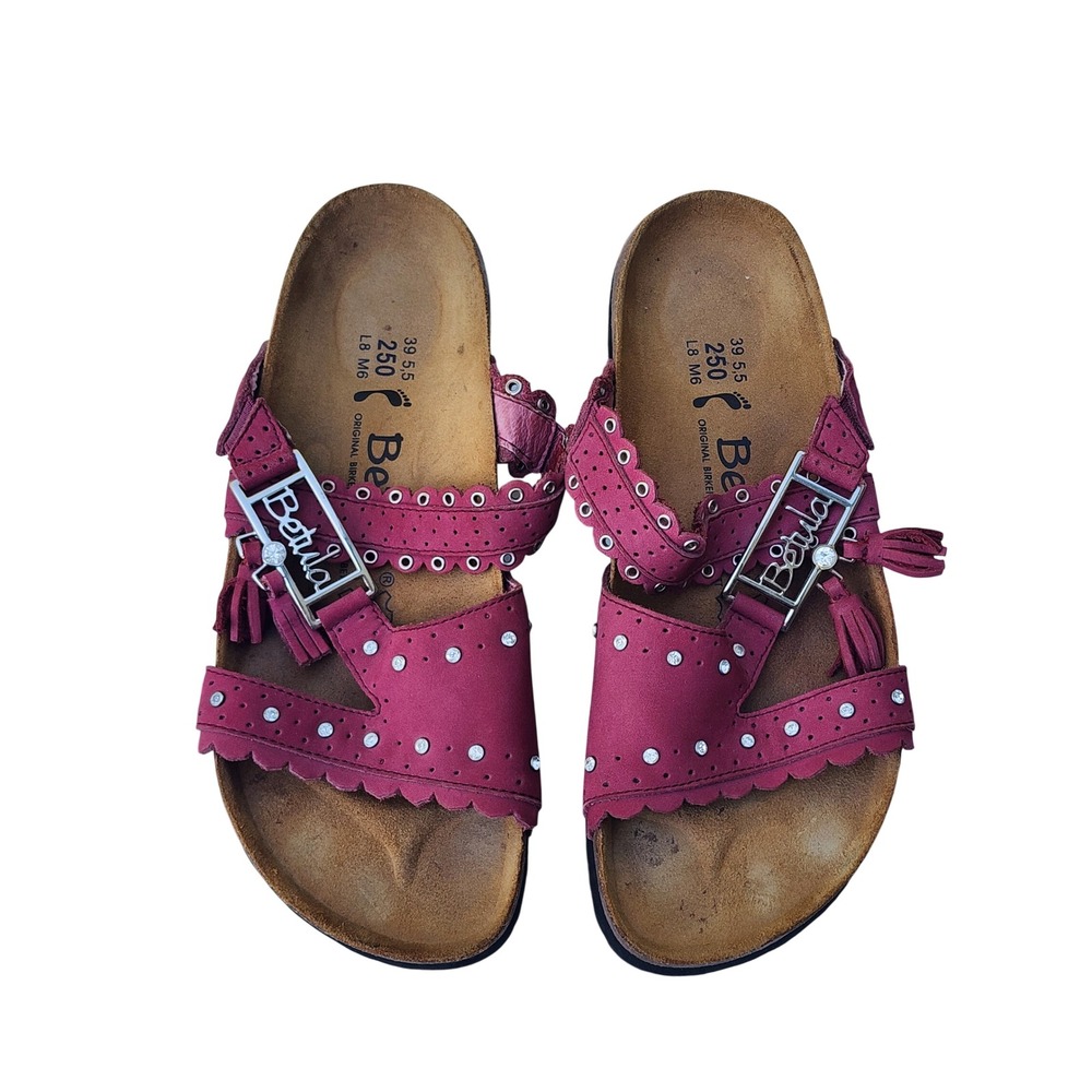 Betula by Birkenstock Pink Scalloped Rhinestone Tassel Slides Sandals 39 8